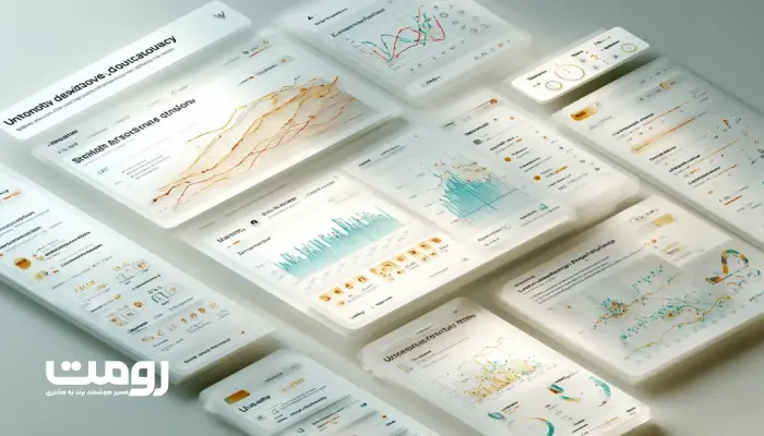 داشبورد معماری محتوا با نمودارهای داده، خوشه‌بندی معنایی و فلو UX برای اتصال سئو و تجربه کاربر.